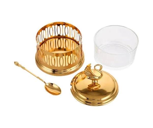 European-style Glass Storage Jar Lid Tea Table Candy Home Kitchen Salt Seasoning Sealed Gold Coffee Jars Lids