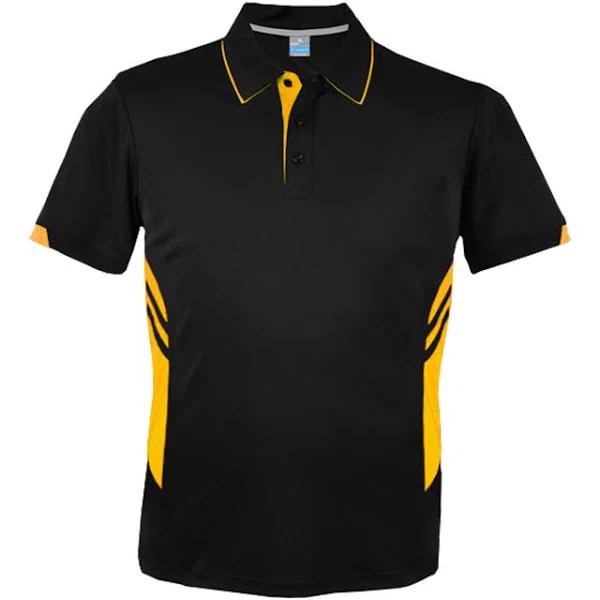 TALENT | Plain Mens Contrast Sports Polo Shirt Black+Gold XL