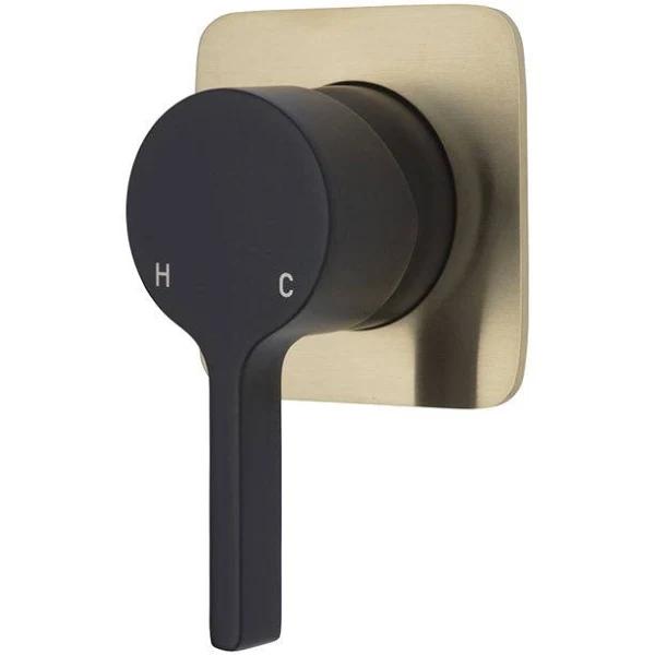 Fienza Sansa Wall Mixer - Matte Black - Soft Square Urban Brass Plate