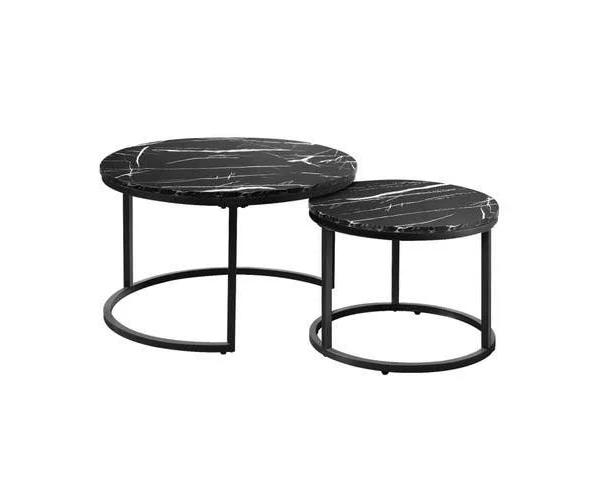 Oikiture Set of 2 Coffee Table Round Black