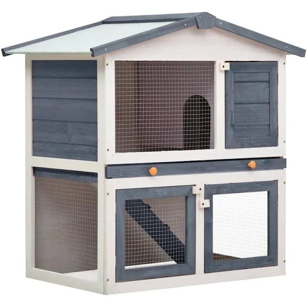 Outdoor Rabbit Hutch 3 Doors Grey Wood