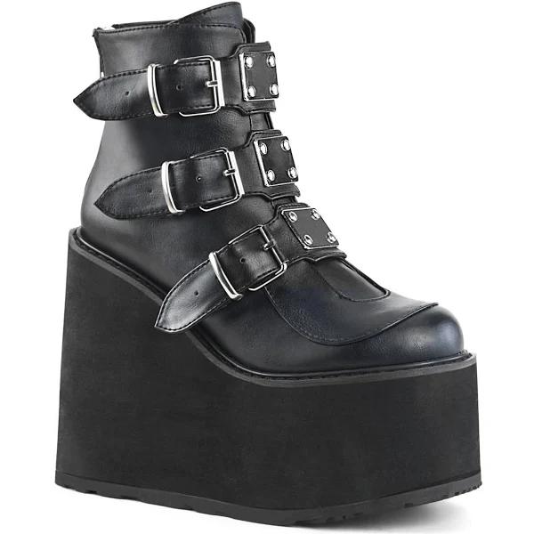 Demonia SWING-105 Black Vegan Leather Ankle Boot Size 10