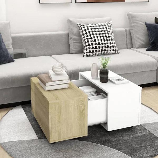 vidaXL - Coffee Table Chipboard - White and Sonoma Oak - 60x60x38 cm