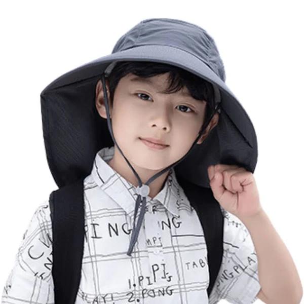 Kid's Legionnaires Wide Brim Sun Hat - UPF50+ Neck Flap - Adjustable Ponytail Hole Design - Waterproof and Windproof - oz Smart, Dark Grey