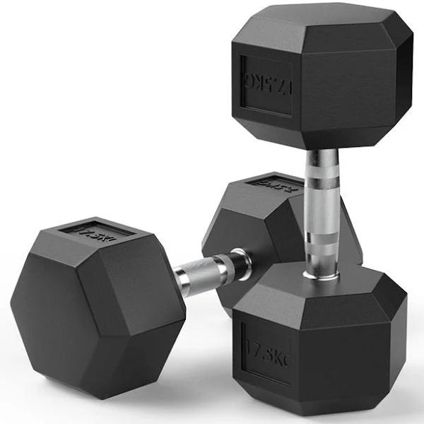 17.5kg Reeplex Rubber Hex Dumbbell Pair