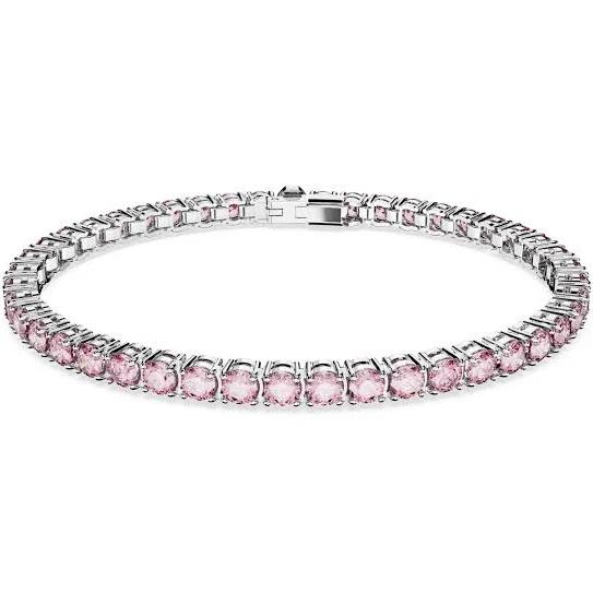 Swarovski Matrix Tennis Bracelet, Round Cut, Small, Pink, Rhodium Plated