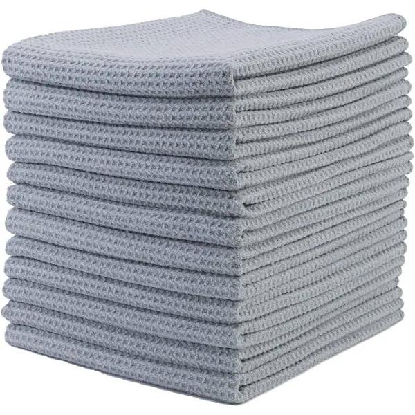 POLYTE Premium Microfibre Kitchen Dish Tea Towel Waffle Weave (Gray, 40x71) 12 Pack