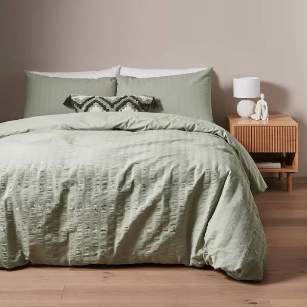 Target Greer Seersucker Quilt Cover Set | Green | Queen Bed | Cotton/Polyester