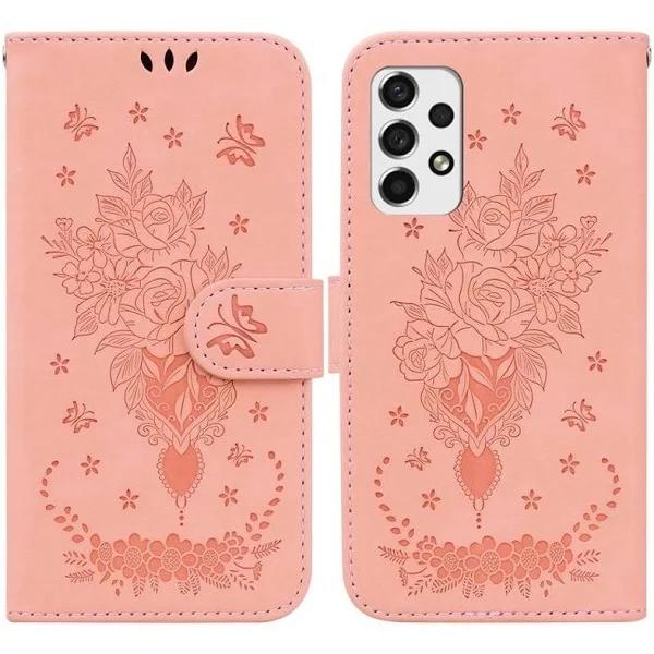 For Samsung Galaxy A33 5G Case, Butterfly Rose Embossed PU Leather Wallet Cover, Pink - AfterPay & zipPay Available