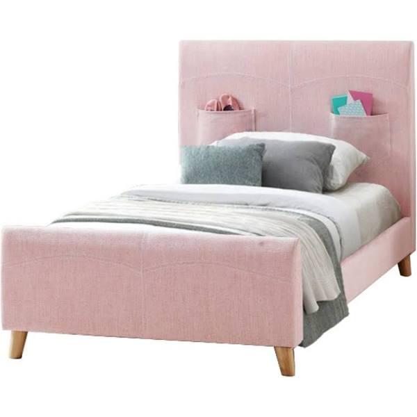 Phlox Kids King Single Bed Fabric Upholstered Children Kid Timber Frame - Pink