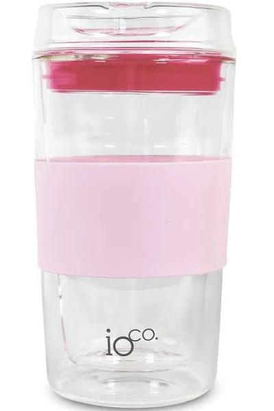 IOco 12oz Reusable Glass Coffee Travel Cup - Marshmallow | Hot Pink Seal