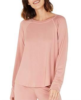 David Jones Boody Goodnight Raglan Long Sleeve Sleep Top in Dusty Pink, Size Large