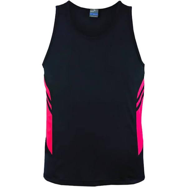 TALENT | Plain Mens Contrast Sports Singlet Navy+Neon Pink L