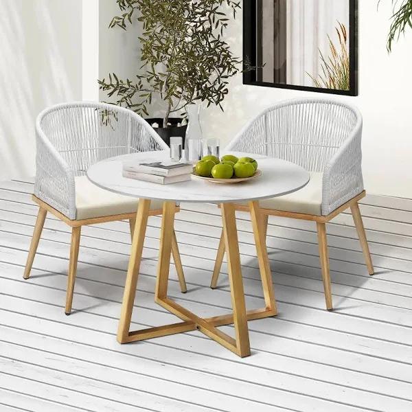 Livsip 3 Piece Outdoor Dining Setting Table Lounge Chairs Patio Furniture Set