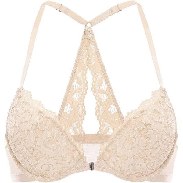 Dobreva Women's Floral Lace Front Closure Padded Push Up Underwire Bra