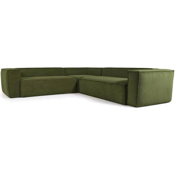 Blok 5 Seater Corduroy Corner Sofa, Size 4 Seater in Green