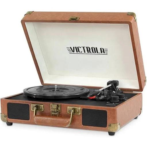 Victrola Vintage 3-Speed Bluetooth Portable Suitcase Record Player with Built-in Speakers | Upgraded Turntable Audio Sound|Brown, Model Number: VSC-55