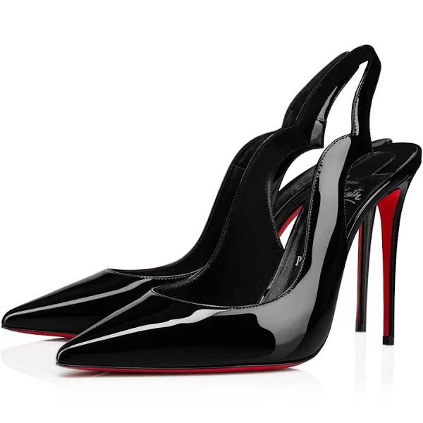 Hot Chick Sling - 100 mm Pumps - Patent Calf - Black - Christian Louboutin