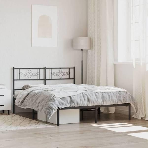 Metal Bed Frame with Headboard Black 135x190 cm