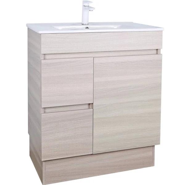 EVIE PVC Floor Vanity 750 Oak / Left Drawer / Cabinet with Benchtop Option