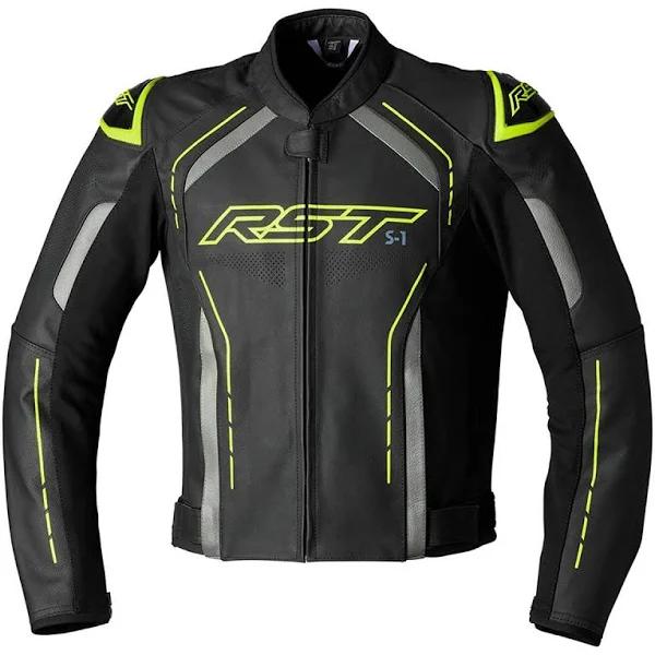 RST S1 Leather Jacket Black Grey Fluo Yellow Size 48