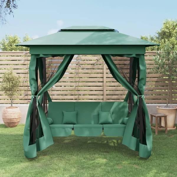 Garden Gazebo With Convertible Swing Bench Green Fabric&Steel vidaXL