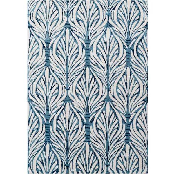 Handmade Abstract Wool Rug-6306-Sea Blue/Ivory-190x280cm