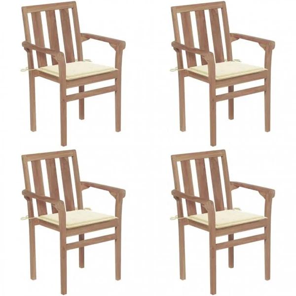 vidaXL Stackable Garden Chairs With Cushions 4 Pcs Solid Teak Wood