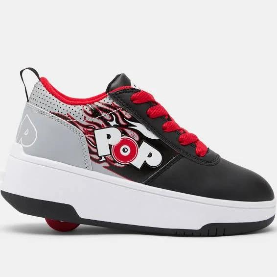 Heelys Boys' Pop Dash Skate Shoes - Black/Grey/Red Flame US Size 2 - AfterPay & zipPay Available