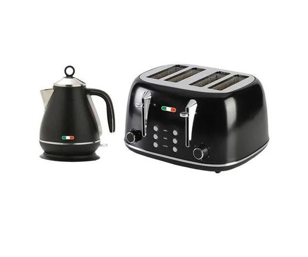 Vintage Electric Kettle and Toaster Combo Black Stainless Steel