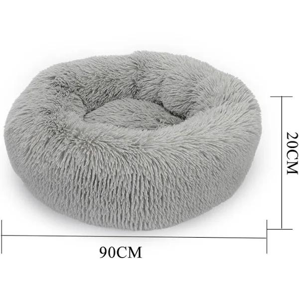 Warm Plush Round Donut Pet Dog Cat Bed Fur Cuddler Soft Puppy Calming Kennel 2 Size