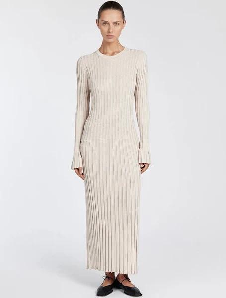 Ada Long Sleeve Midi Dress in Stone by DISSH