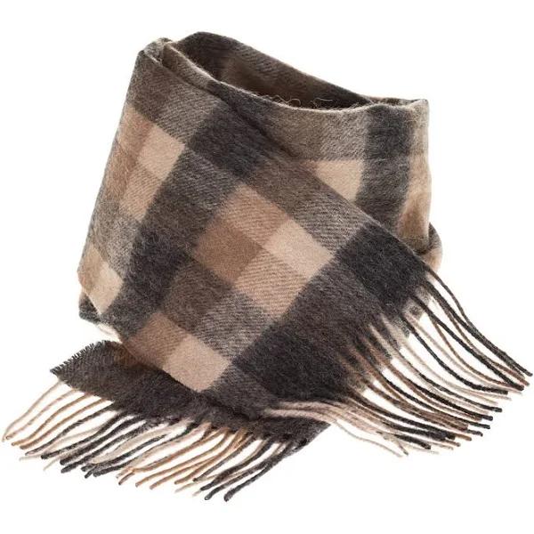 Edinburgh 100% Lambswool Tartan Scarf Big Check Natural Brown One Size