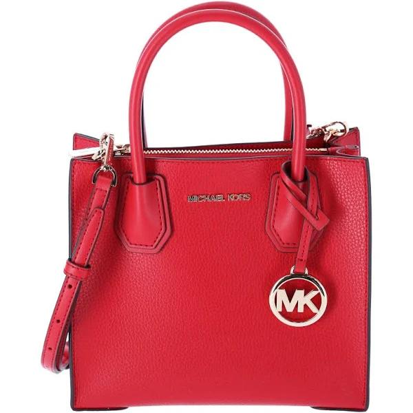 Michael Kors Mercer Medium Bright Red Pebble Leather Messenger Crossbody Bag