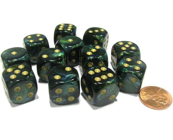 Chessex 16mm D6 Dice Block Scarab Jade/Gold