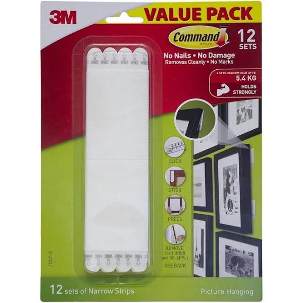 Command Adhesive Narrow Picture Hanging Strips White - 12 Pack