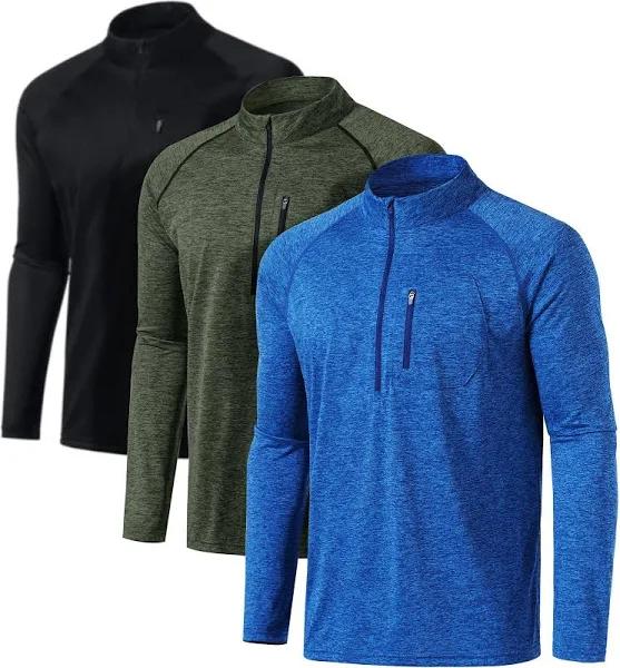 ATHLIO 3 Pack Men's Long Sleeve Athletic Shirts - Quick Dry, UV Sun Protection, And 1/4 Zip Pullover Running Tops For Outdoor