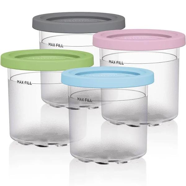 Ninja Xskpld4bcd 4 Pack, Compatible With Nc299amz & Nc300s Series Creami Ice Cream Makers, Bpa-free & Dishwasher Safe, Color Lids, 1 Pint Each,