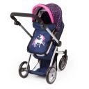 Bayer Trendy Doll Pram Dark Blue With Pink Hearts & Unicorn