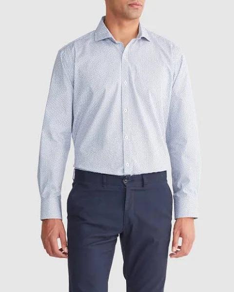 Van Heusen Classic Diamond Print Long Sleeve Shirt in Blue 38-86