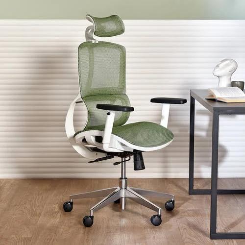 White & Green Elite Ergonomic Office Chair with Headrest - Pay with AfterPay or zipPay on Office Chairs