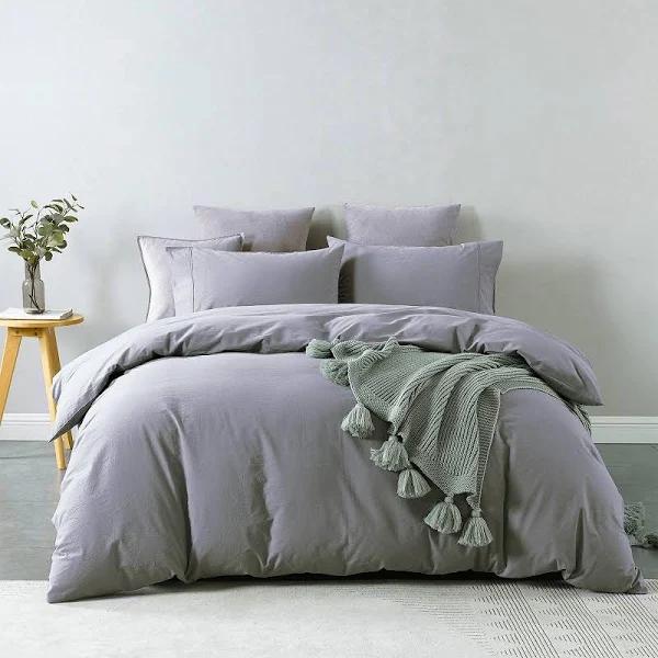 Royal Comfort Vintage Washed 100% Cotton Quilt Cover Set Bedding Ultra Soft - King - Grey