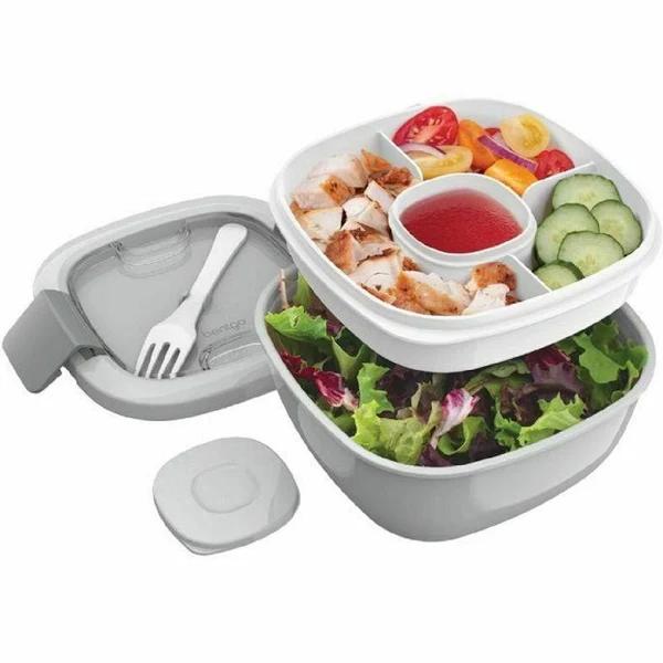 Bentgo Salad Bowl to Go Stackable Lunch Dressing Container All-In-One- Grey