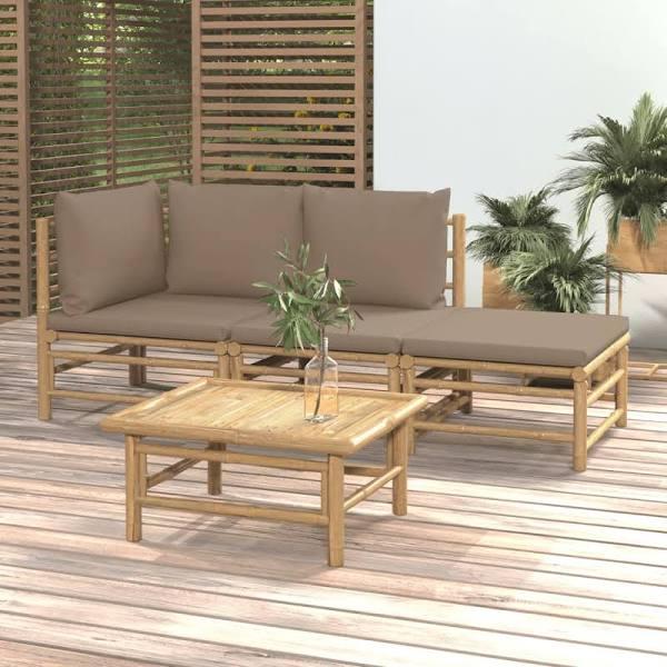 4 Piece Garden Lounge Set With Taupe Cushions Bamboo vidaXL