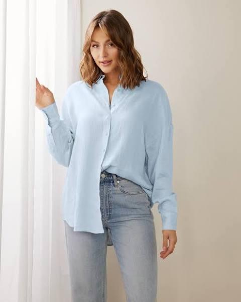 Atmos&Here - Women's Blue Shirts & Blouses - Palermo Linen Shirt - Size 10 at The Iconic