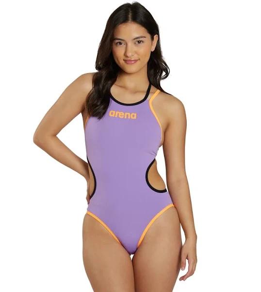 Arena Women's One Double Cross Back Piece Swimsuit - Lavanda/Fluo Orange/Black | Polyester - Swimoutlet.com