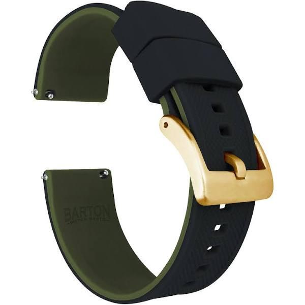 Elite Silicone Watch Band / Strap in Black/Army Green w/ Gold Buckle, Width 19mm | Barton