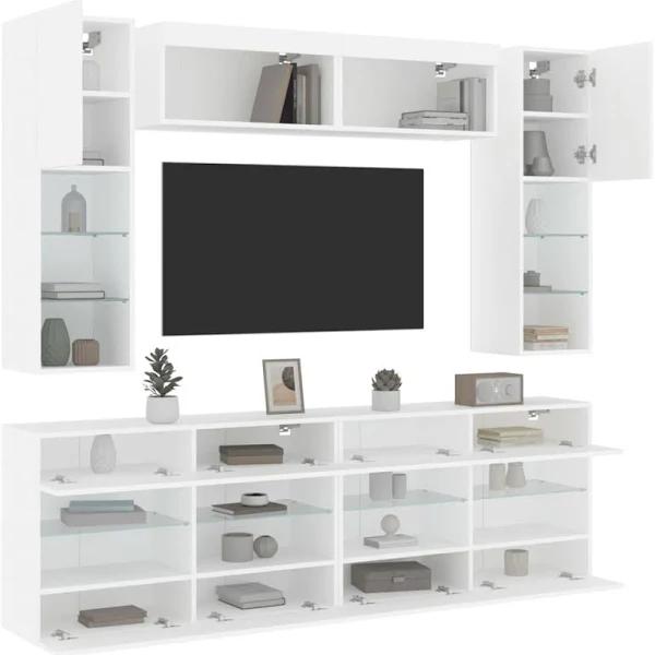 6 Piece TV Wall Cabinet Set With Led Lights White vidaXL