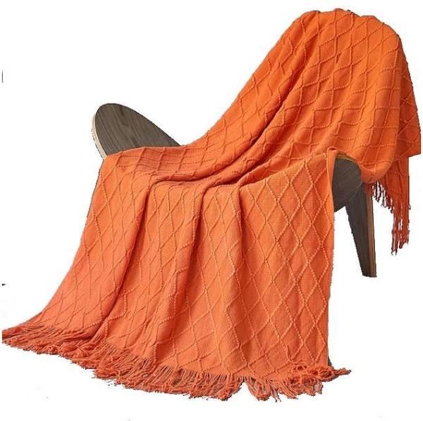 130cm x 200cm Warm Cozy Knitted Throw Blanket Orange