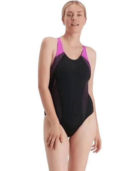 Speedo Womens Plastisol Laneback Black Neon Orchid